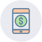 Cellular phone with money symbol on display