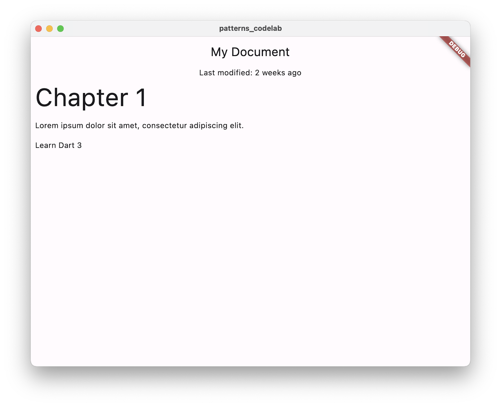 The app that displays a string 'Last modified: 2 weeks ago' using the formatDate() function.