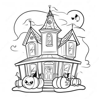 Vintage Cadılar Bayramı Perili Ev Boyama Sayfası 15450-12168