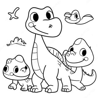 หน้าระบายสีครอบครัวไดโนเสาร์ที่เป็นมิตร 2-18