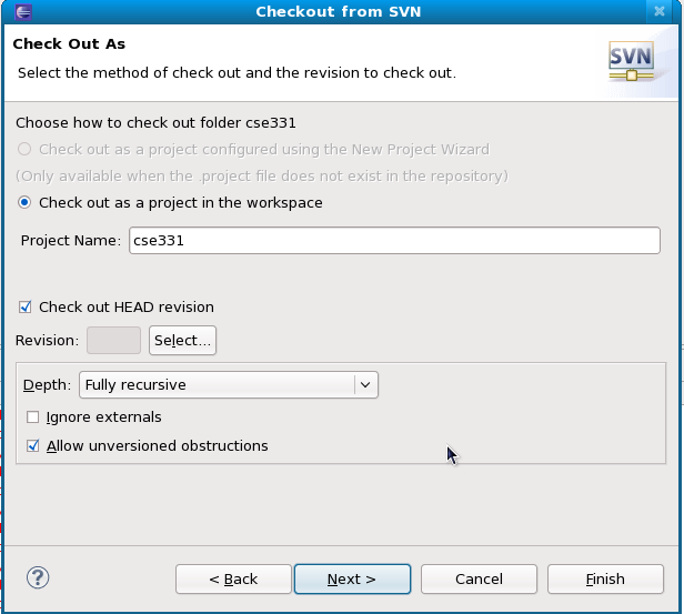 Screenshot: Check Out As Dialog