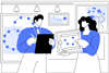 A cartoon of a teacher showing a researcher a chemistry drawing