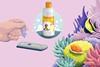 A cartoon of a lateral flow test, a bottle of shampoo and a coral reef