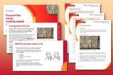 A collection of screenshots showing teacher notes, student sheet and presentation slides