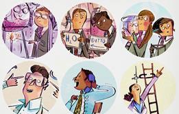 Cartoons of students and teachers