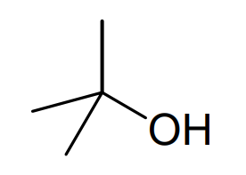 A diagram illustrating the skeletal formula of 2-methylpropan-2-ol