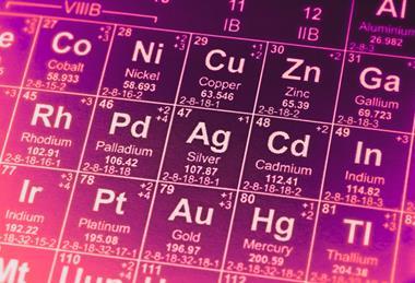 A close-up, edited photograph of part of the periodic table