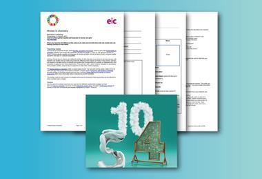 An image showing the pages available in the download with two lab coats in the shape of a 5, two clouds in the shape of a 10 and a chalkboard in the shape of a 4 in the foreground.