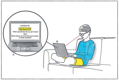 A high school student doing a homework quiz on his laptop while sitting on a sofa