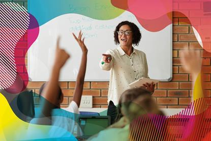 Teacher in front of a whiteboard in a classroom