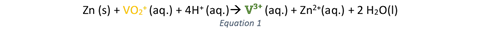 Equation 1 showing the yellow to green transition of vanadium(V) to vanadium(III).