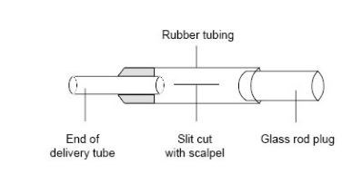 A diagram showing how to construct a Bunsen valve using rubber tubing and a glass rod plug