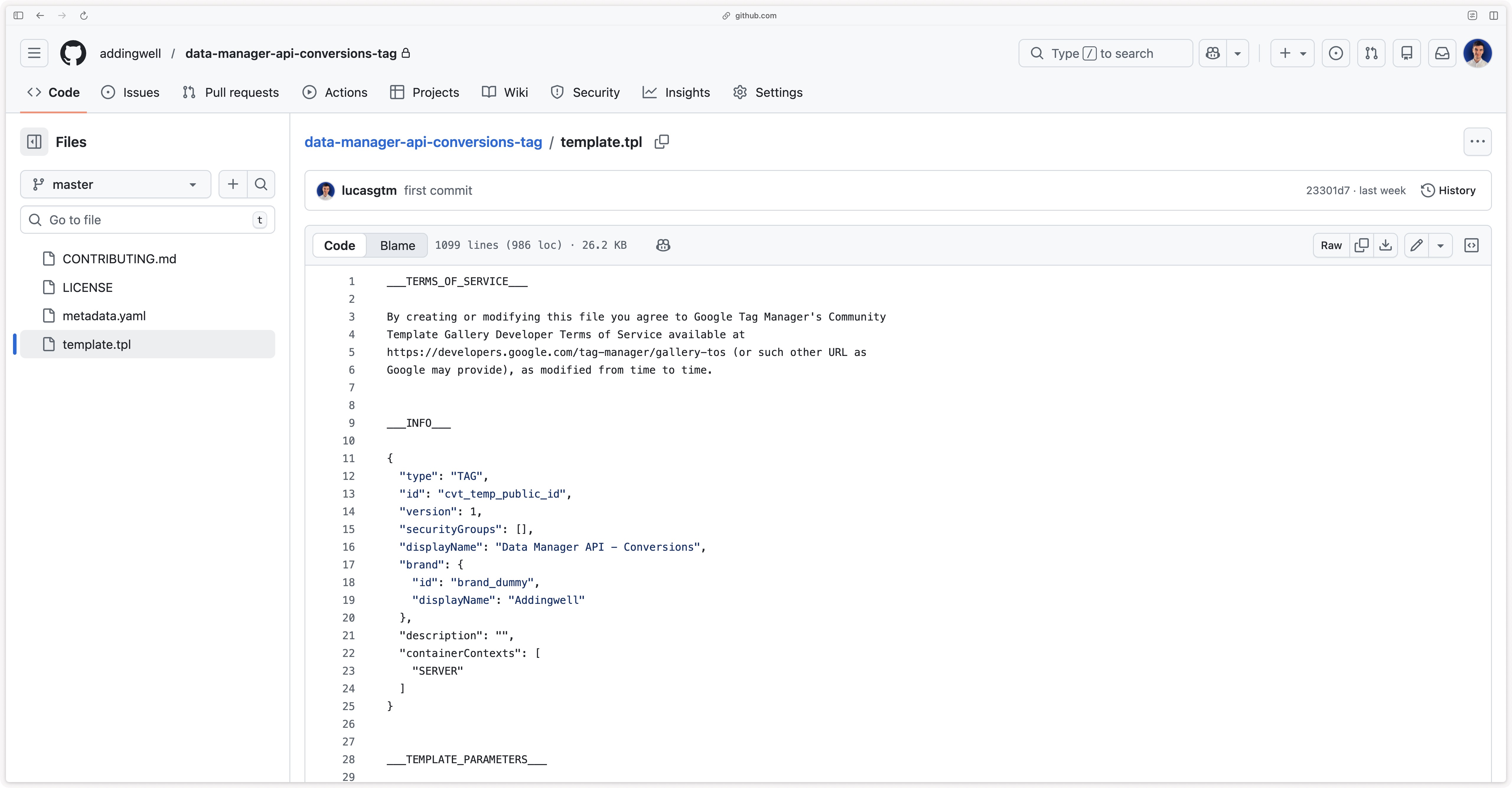 Downloading the Addingwell Data Manager API tag