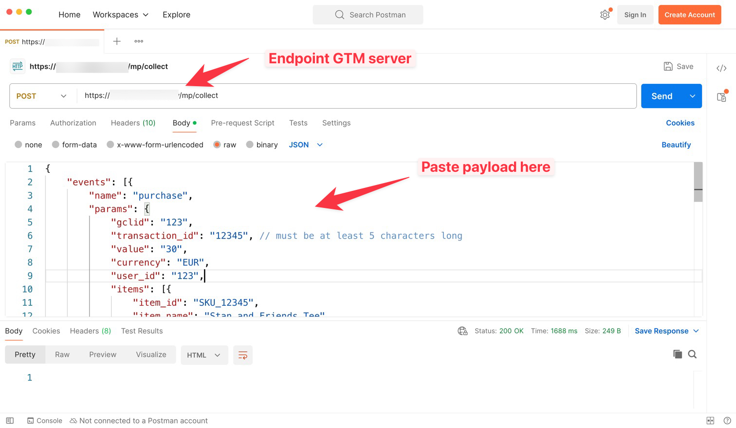 Adding the payload in Postman