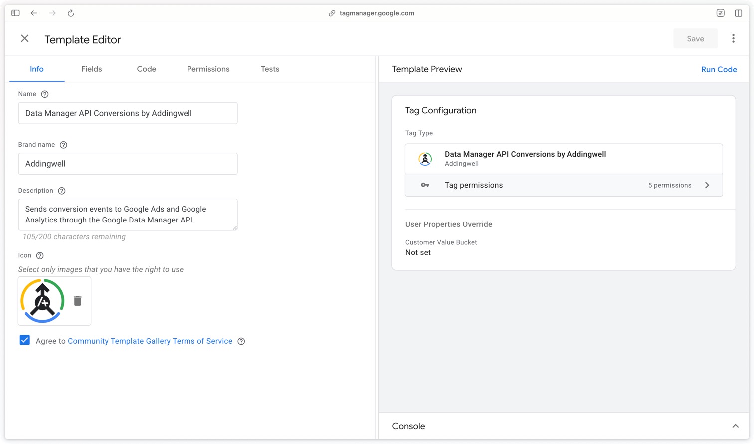Saving the Addingwell Data Manager API tag