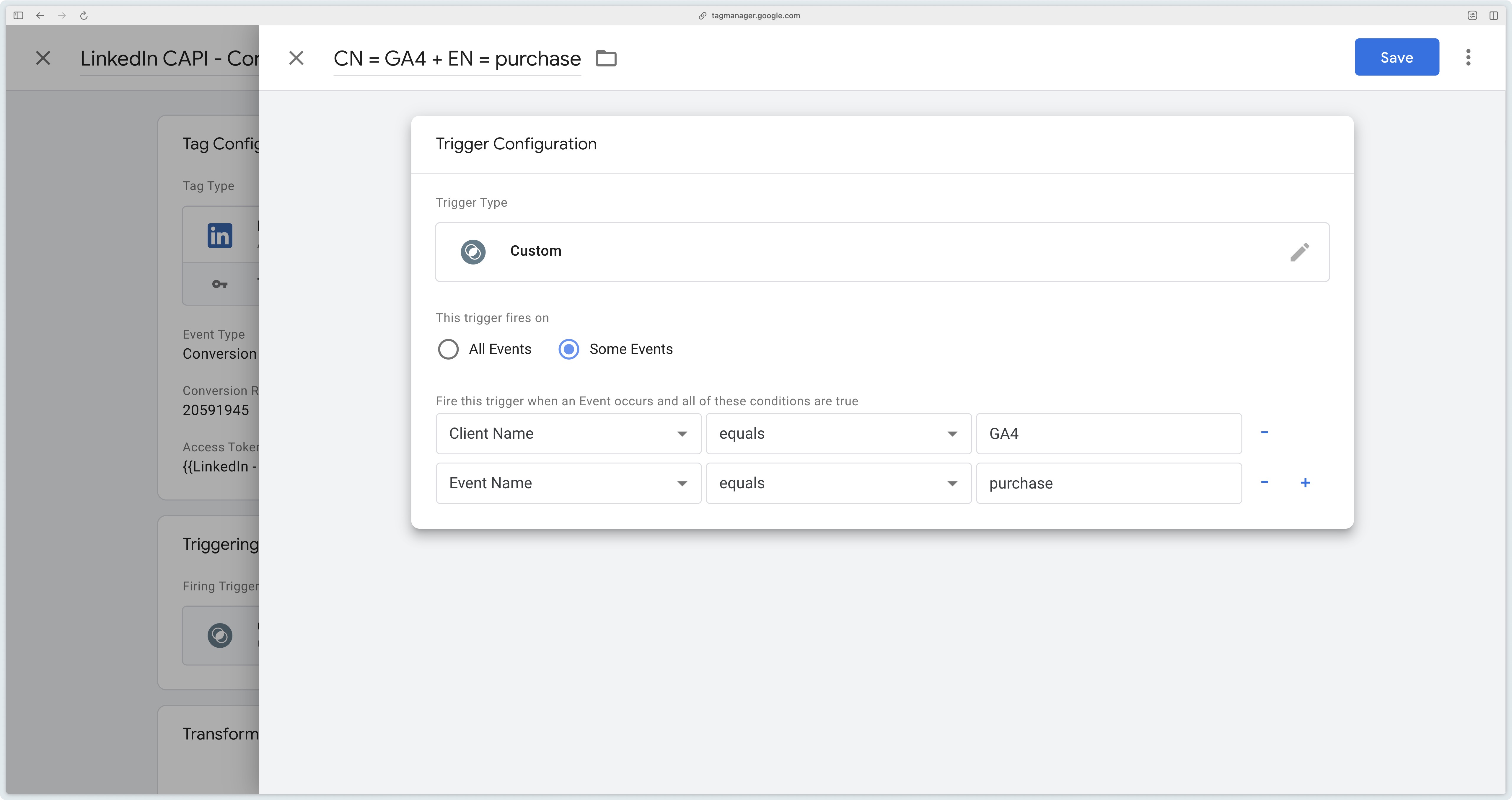 LinkedIn CAPI conversion trigger on GTM Server-Side