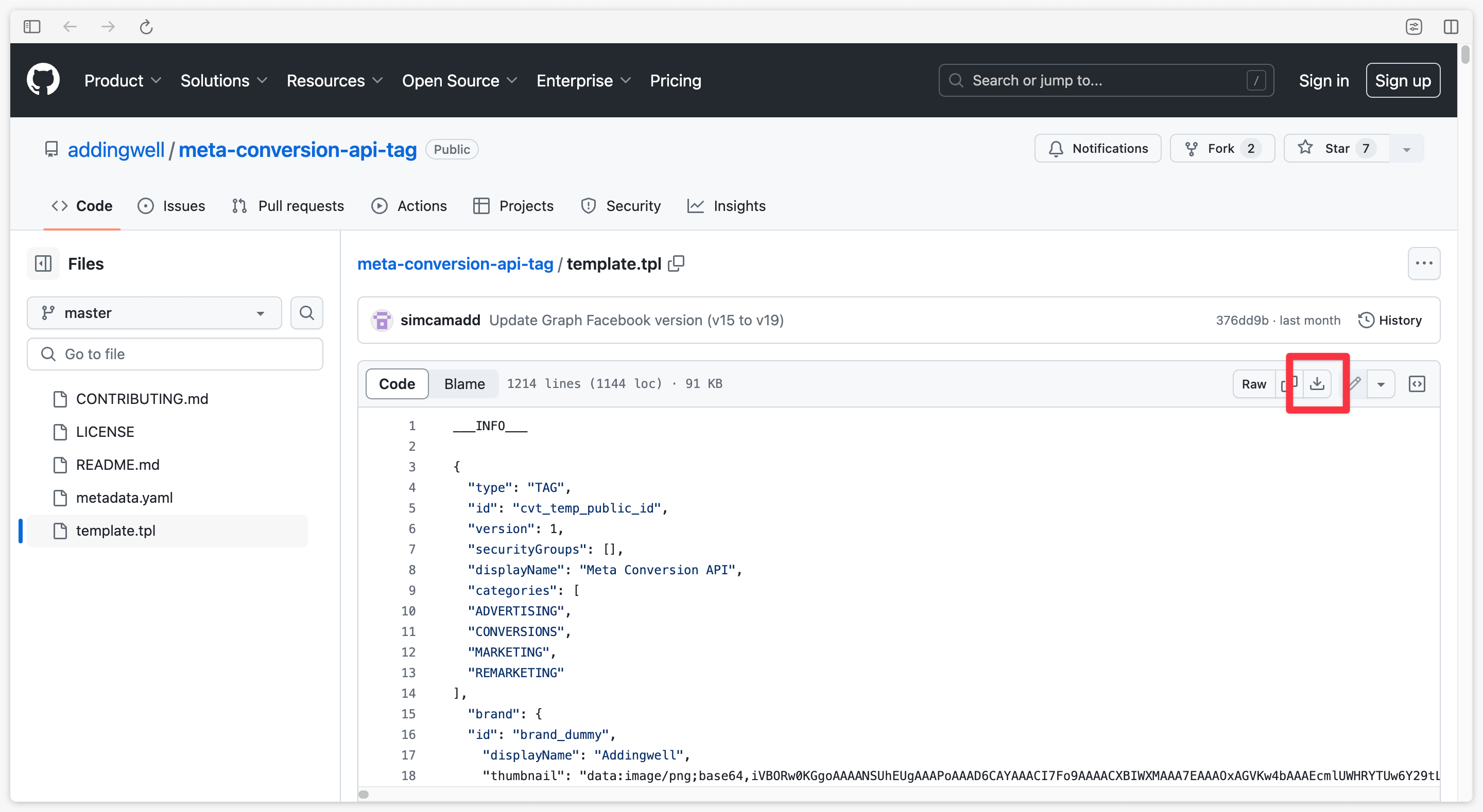 Downloading the Addingwell Meta CAPI tag