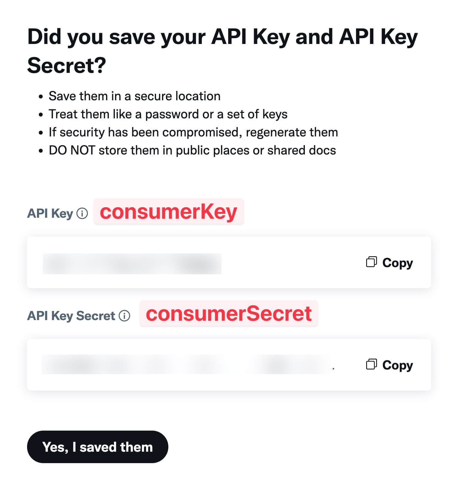 Tokens consumerKey and consumerSecret
