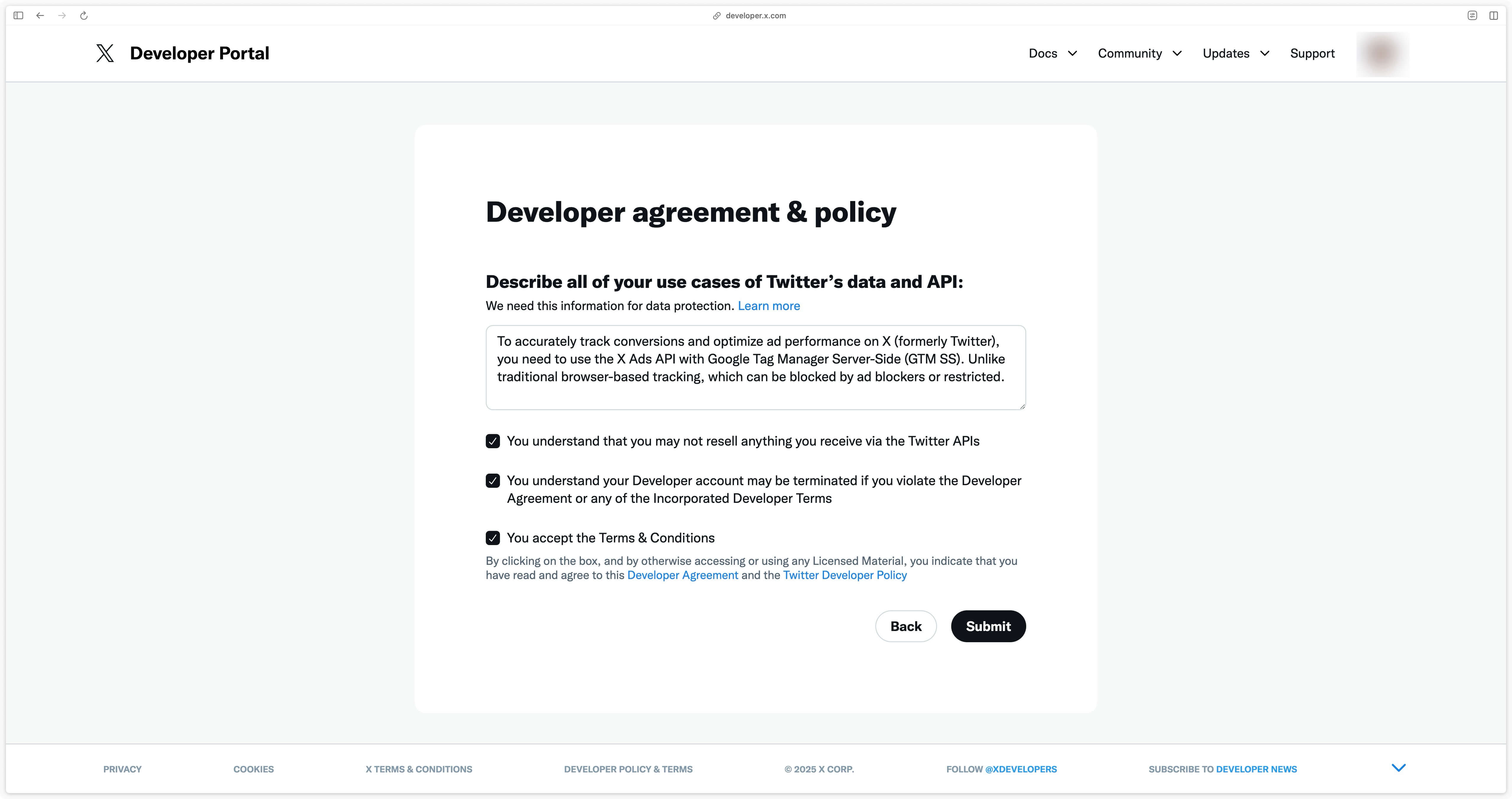 Clarification of use cases for accessing the X Developer Portal