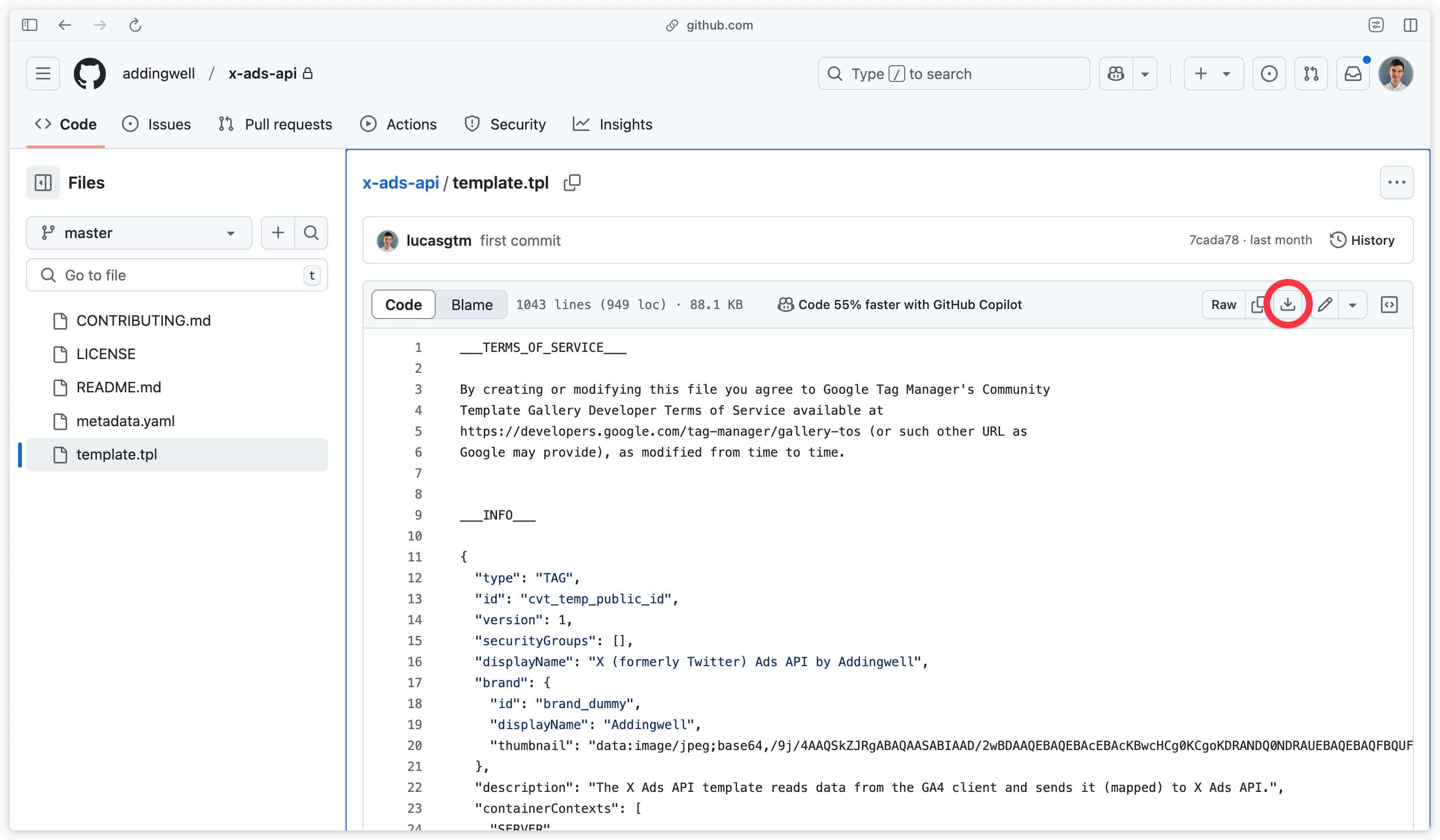 Download Addingwell's X Ads APi tag template