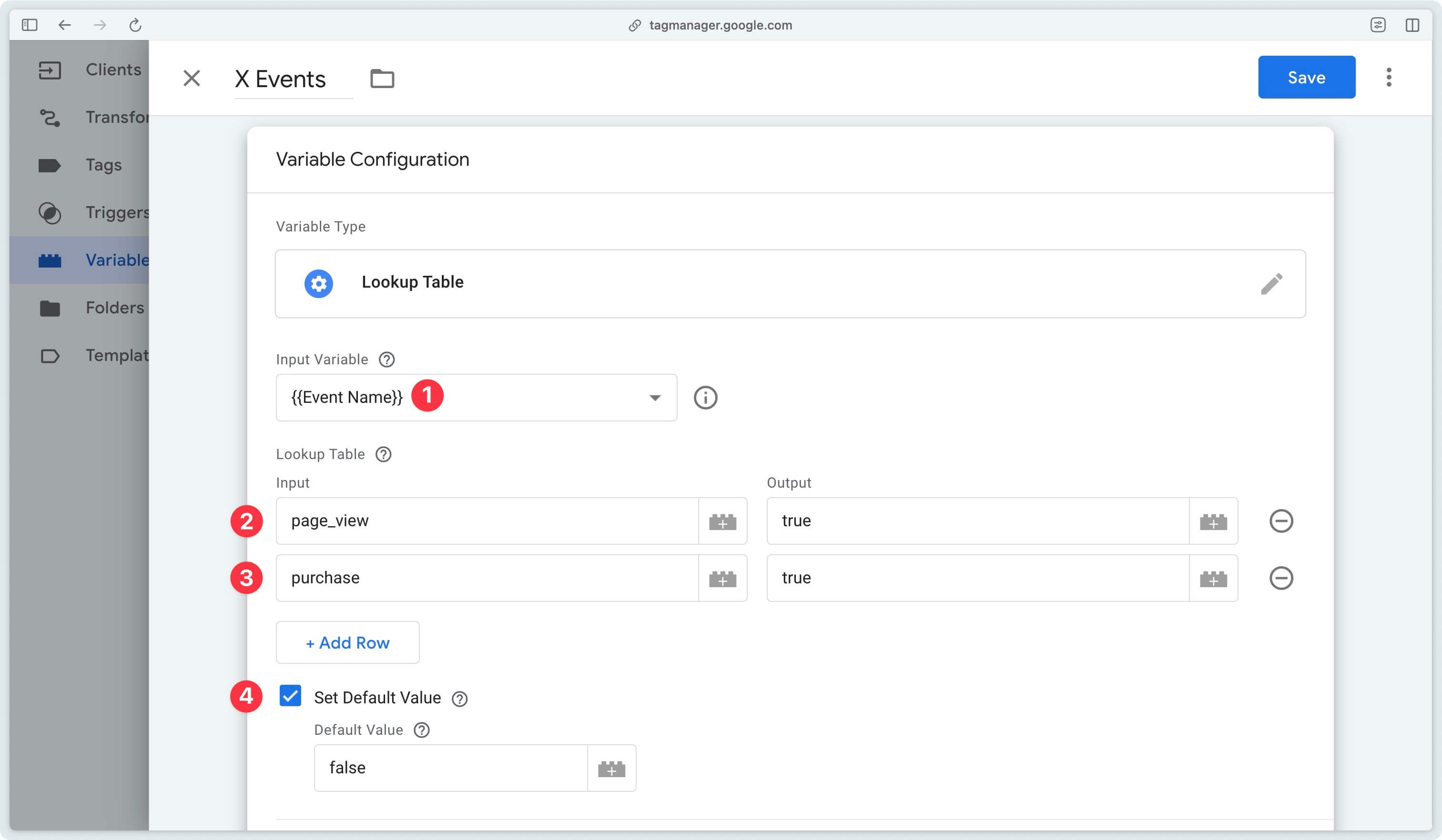 Lookup Table configured for Addingwell's X Ads API tag decoder