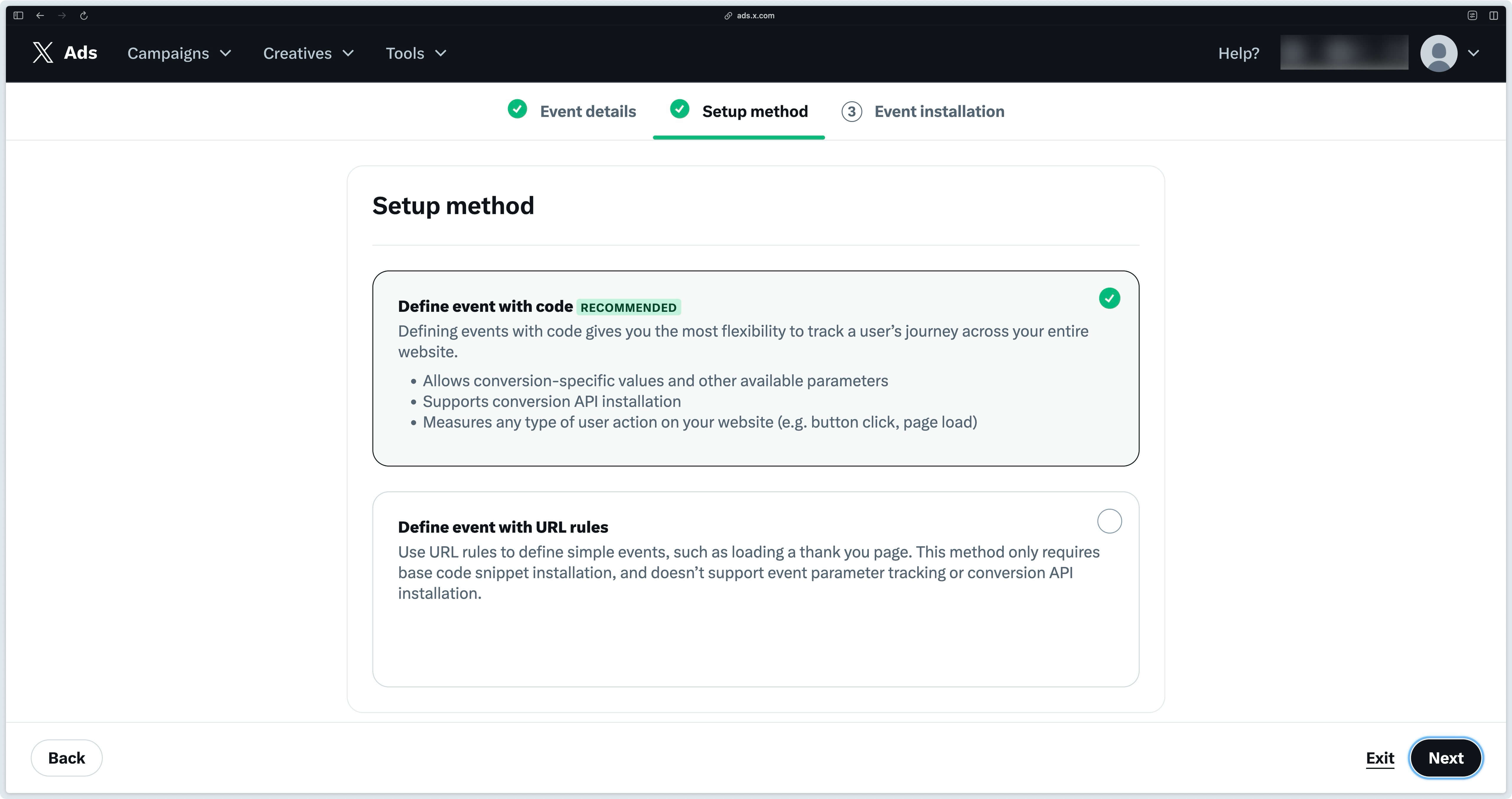Page view configuration method in events manager X