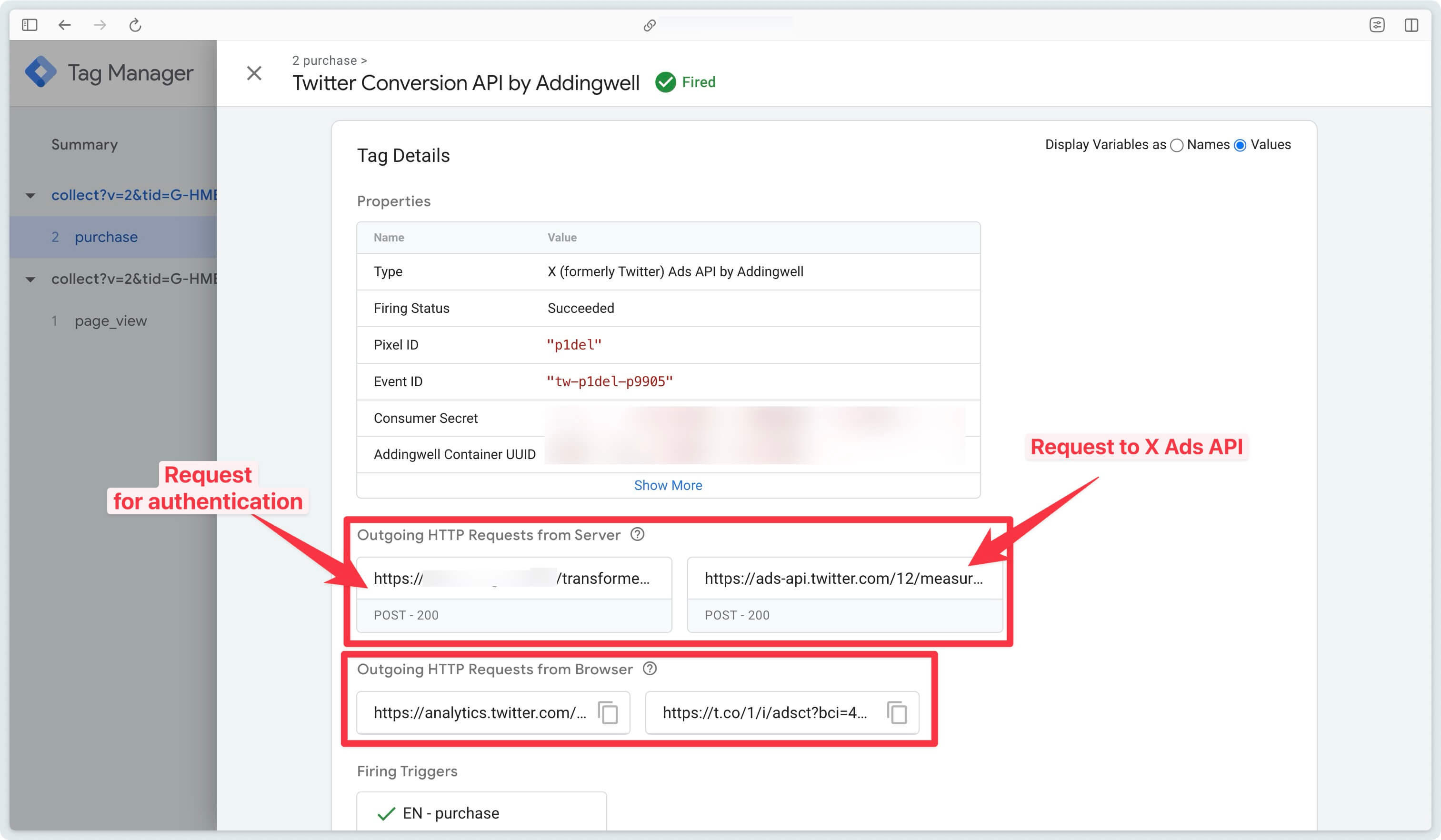 Preview GTM Server side on X Ads API tag in purchase