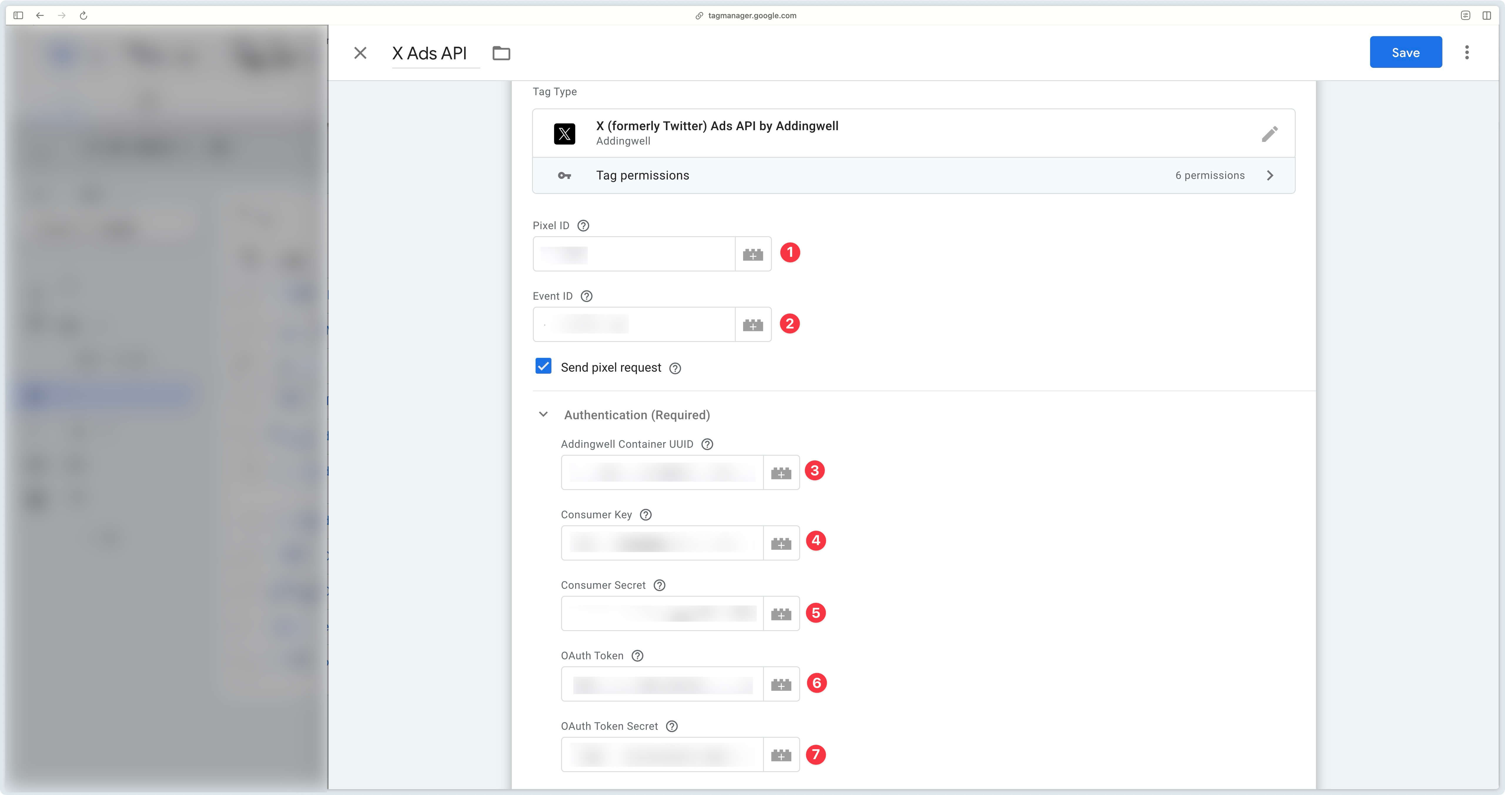Information required for configuring the X Ads API tag