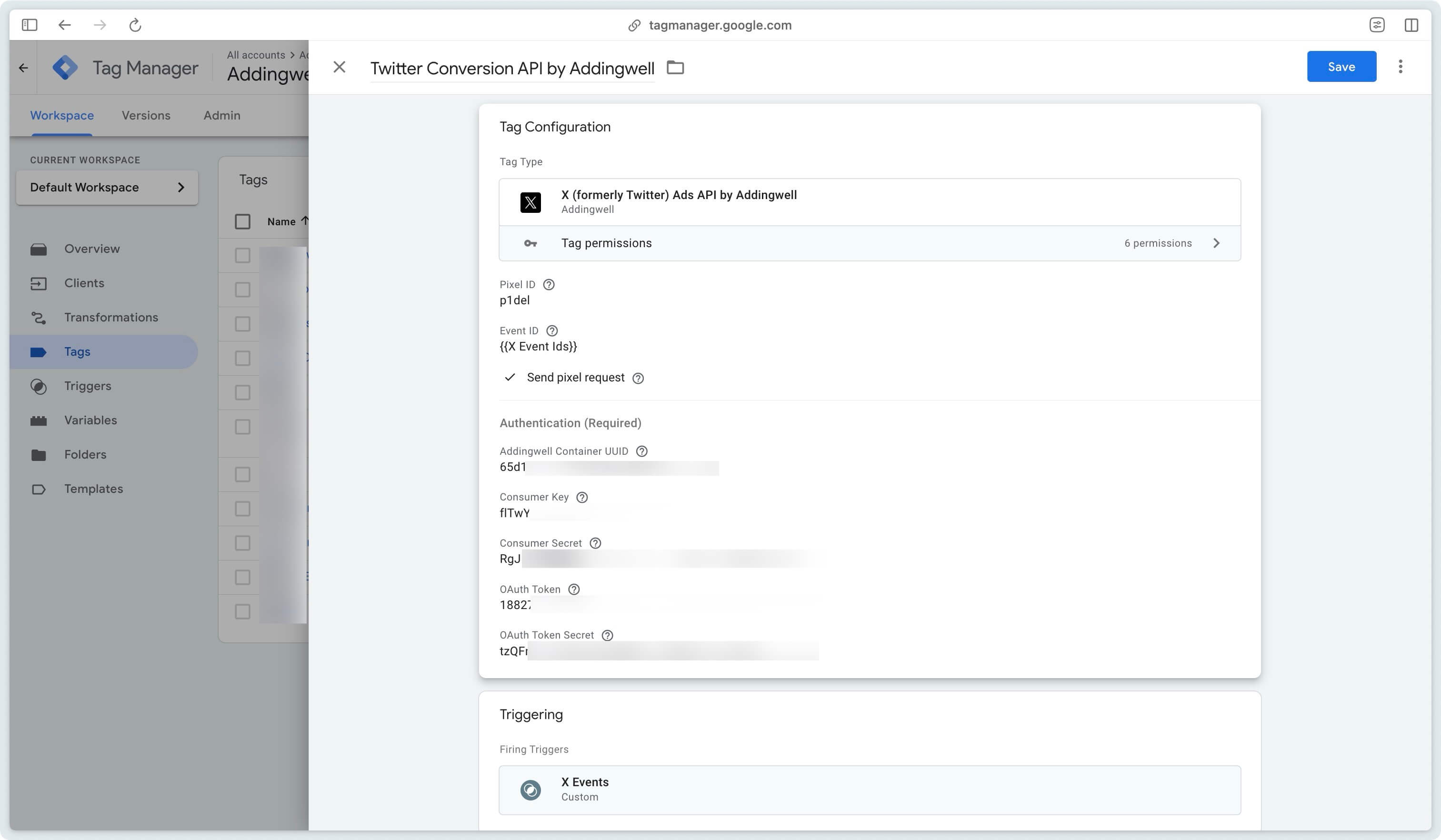 Tag and trigger configured