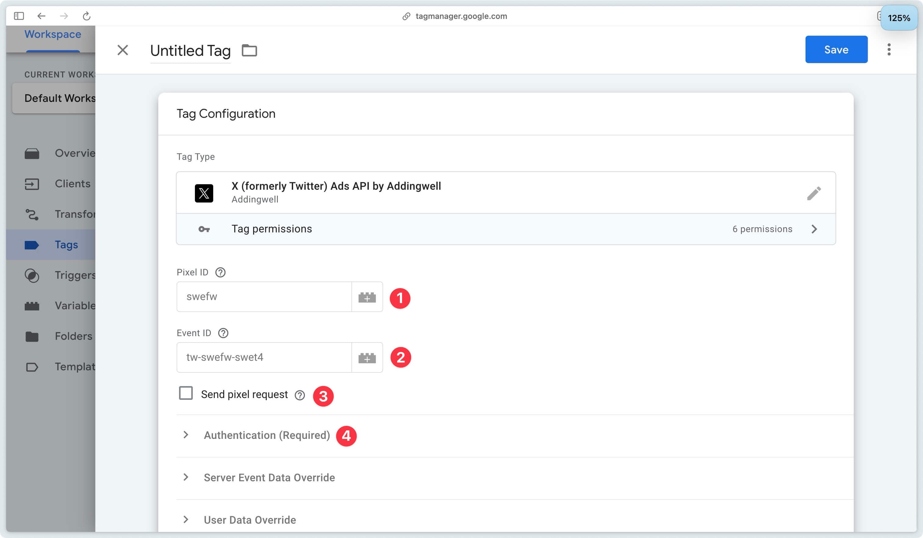 Tag X Ads API from Addingwell correctly imported into sGTM