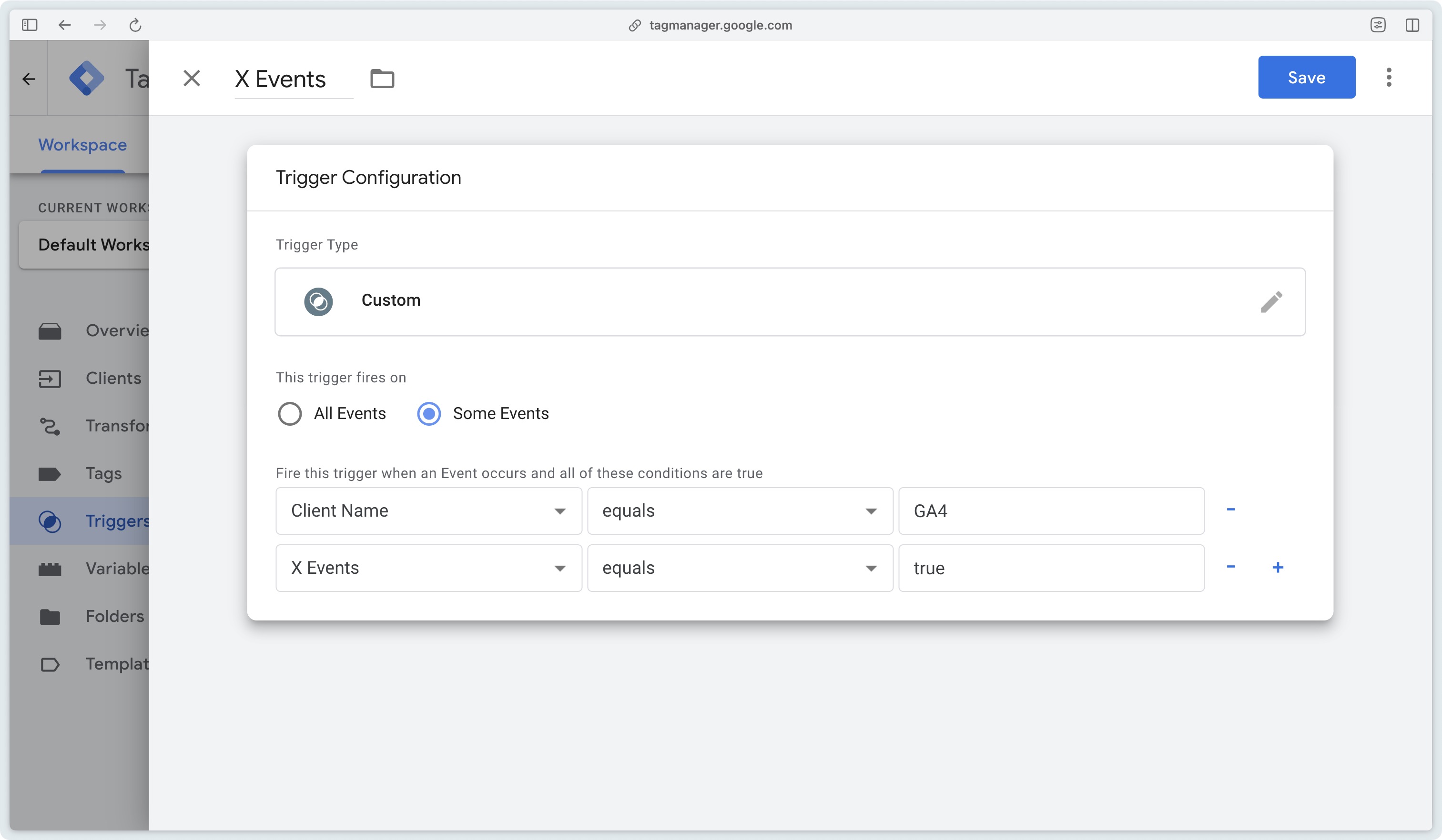 Trigger configured for Addingwell's X Ads API tag