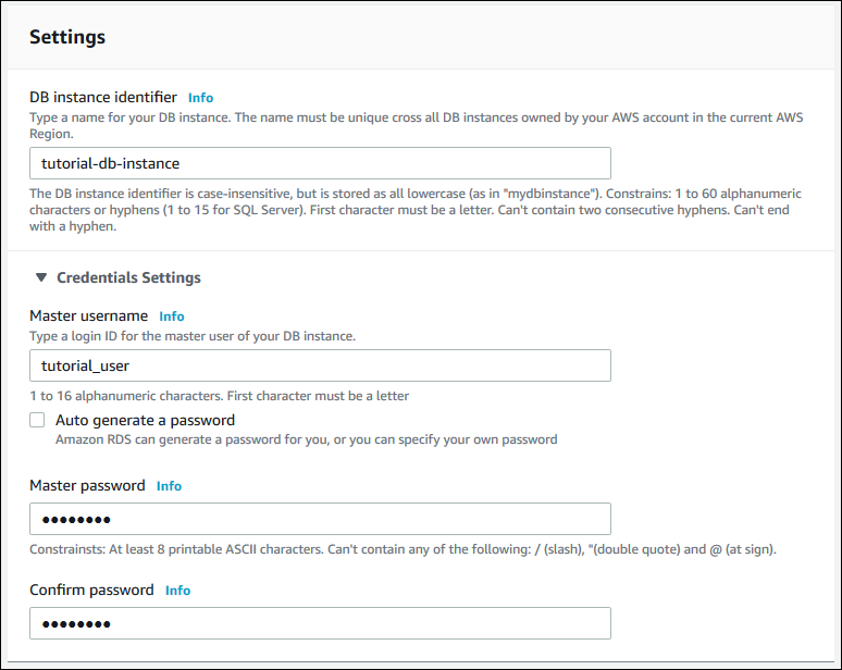 Settings sections.