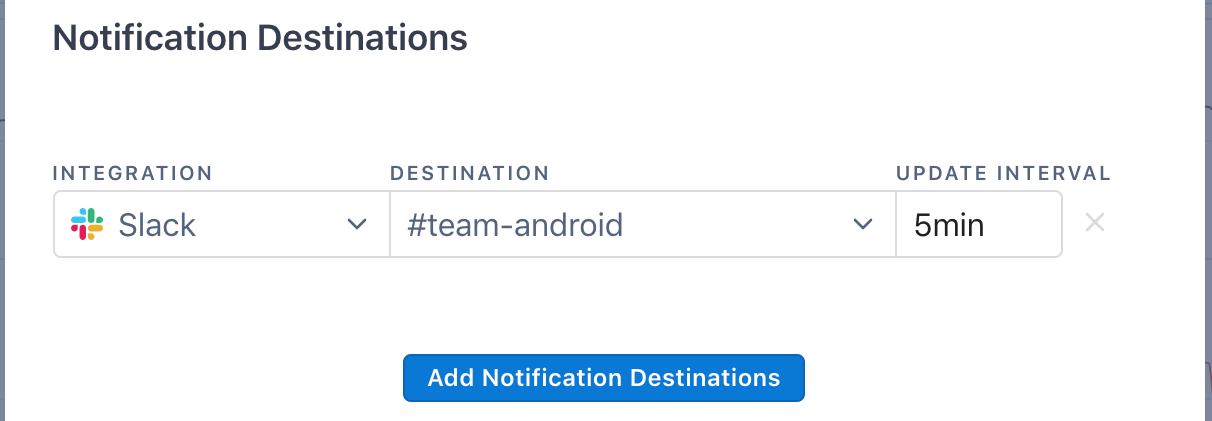 Sample integration using Slack and a five-minute update interval.