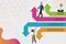 An illustration featuring four arrows in different colours, with the words "Tips", "Help", "Support" and "Guidance". On and around the arrows are several images of people walking, sitting and jumping.