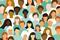 A cartoon of a large diverse group of people wearing green or white