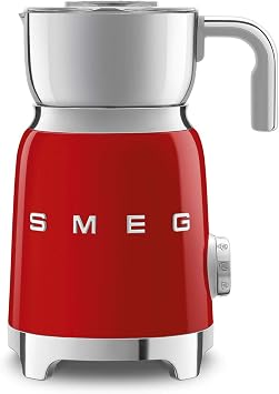 SMEG Retro 50s Style Milk Frother with 2 Disks 6 Preset Programs Hot or Cold Frothing and Induction Heating Red