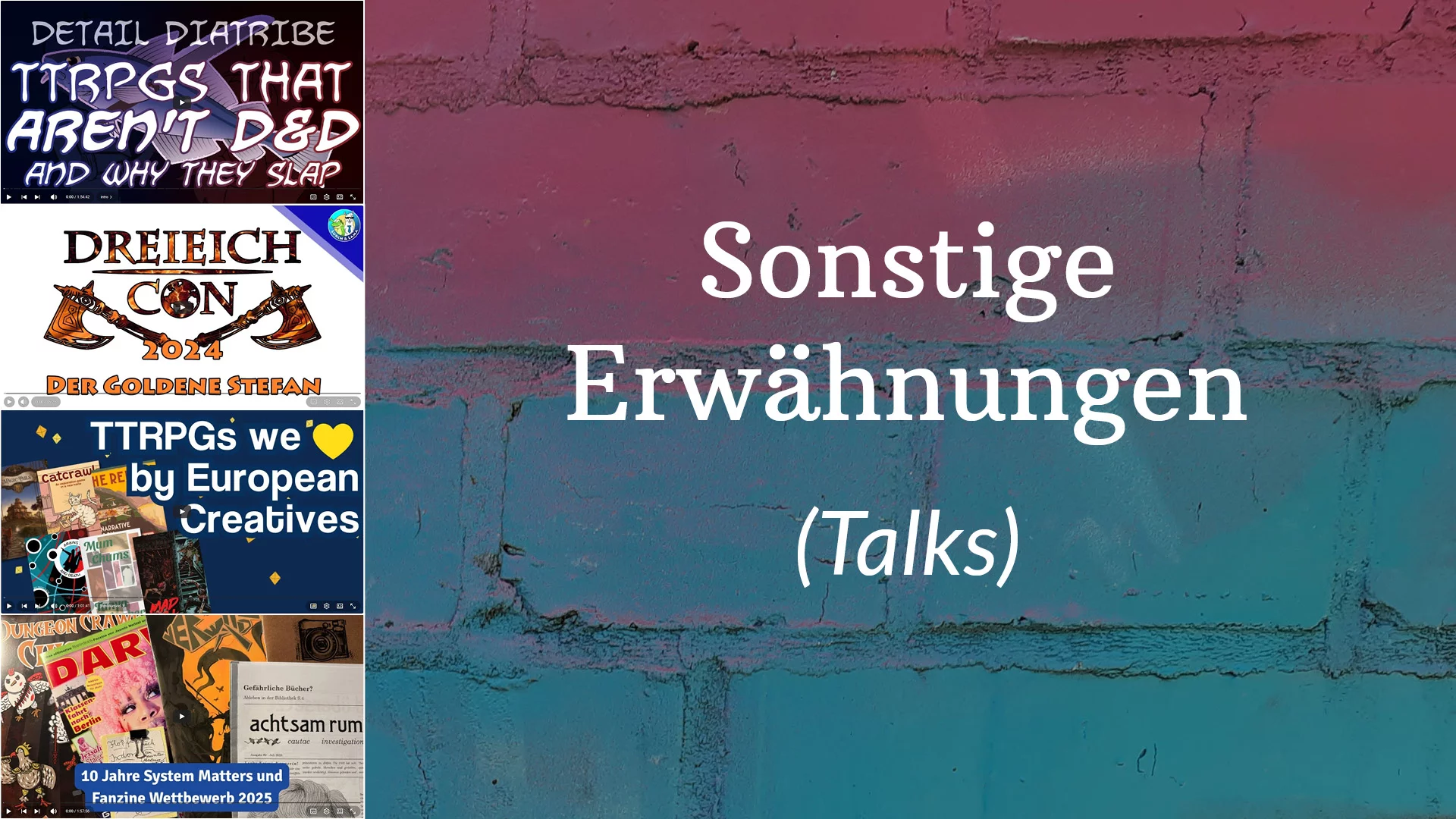 Sonstige Erwähnungen (Talks)