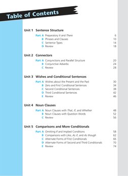 Table of Contents
Unit 1
Sentence Structure
Part A Preparatory It and There
6
B Phrases and Clauses
10
C Sentence Types
14
D