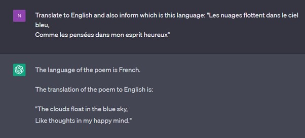 Example of Language-Translation by ChatGPT