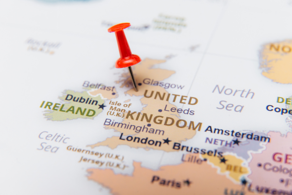 Map showing the UK and ireland