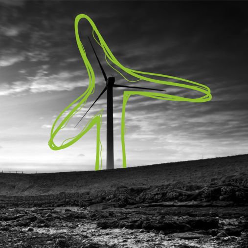 Coastline with cliffs and wind turbine