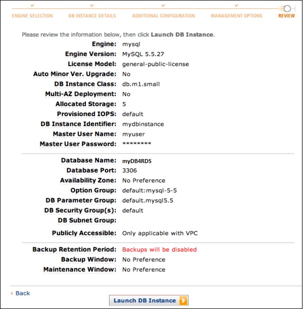 Launch DB Instance