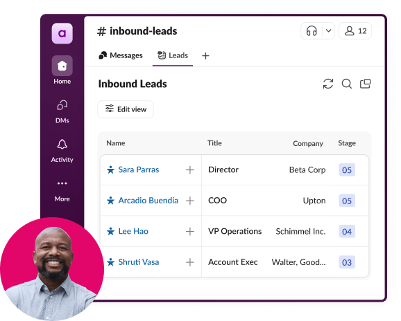 A GIF shows how Salesforce Starter CRM works in Slack.