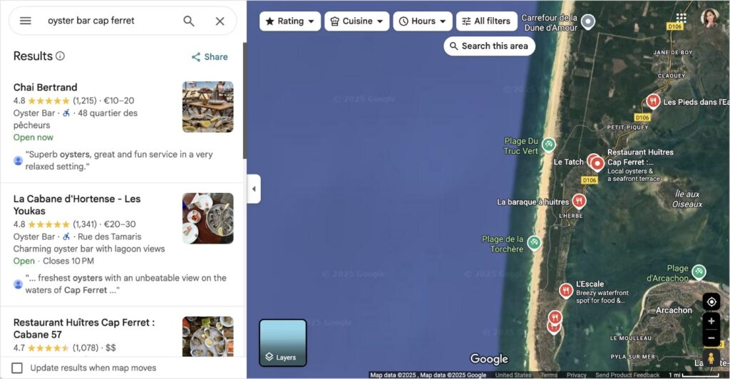Google Maps Local Search Results Google Maps local search results.