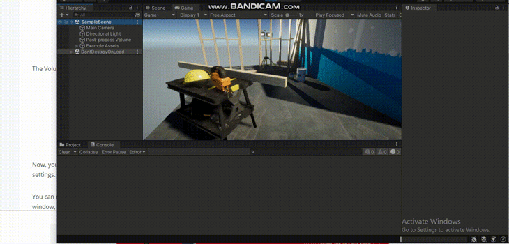 Cursor Shown Moving To Top Left Of Screen To Create GameObject With Volume Component In SampleScene