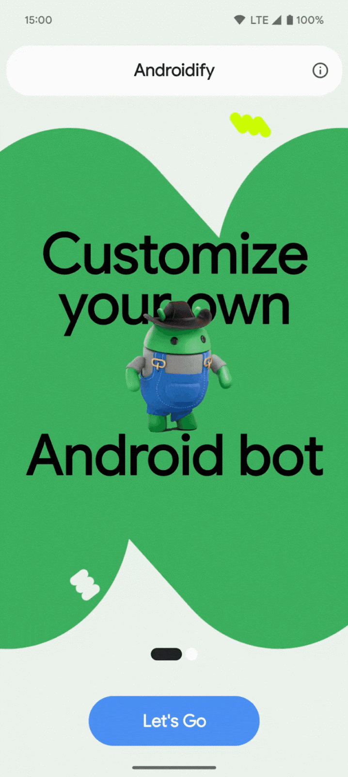 moving image of a blue color splash transition between Androidify demo screens