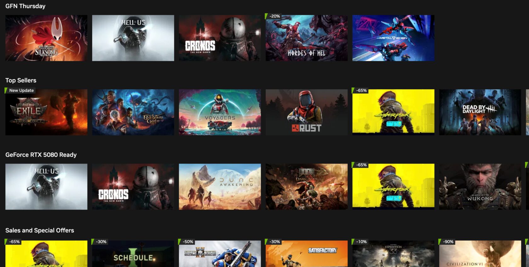 GeForce RTX 5080 ready games on GeForce NOW