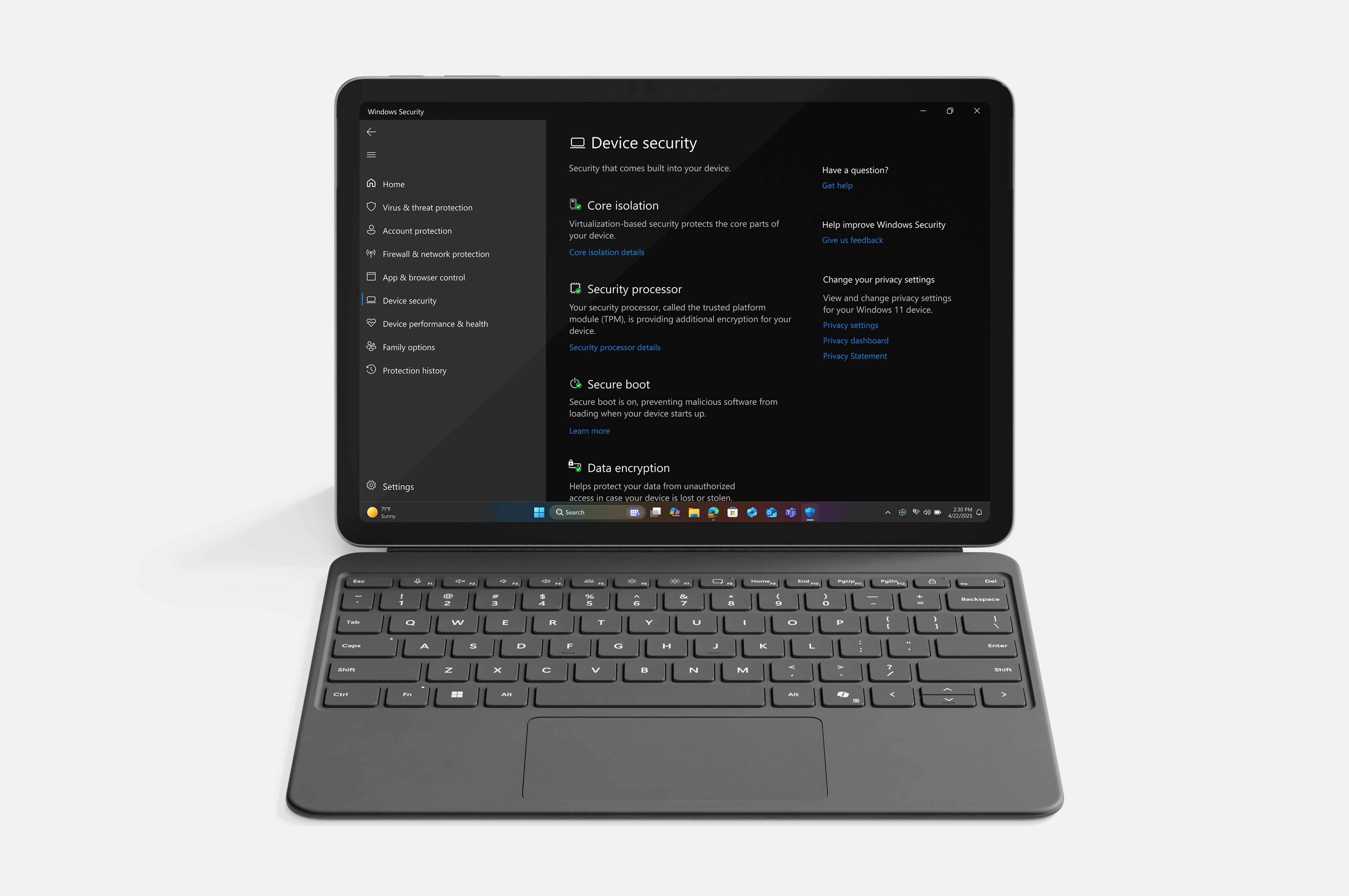Surface Pro showing security screen