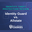 A blue background with images of locks and shields and the text &quot;Identity Guard vs. Allstate&quot;