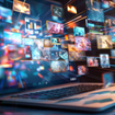 A laptop streaming multiple channels signifying surveillance and AI deepfakes